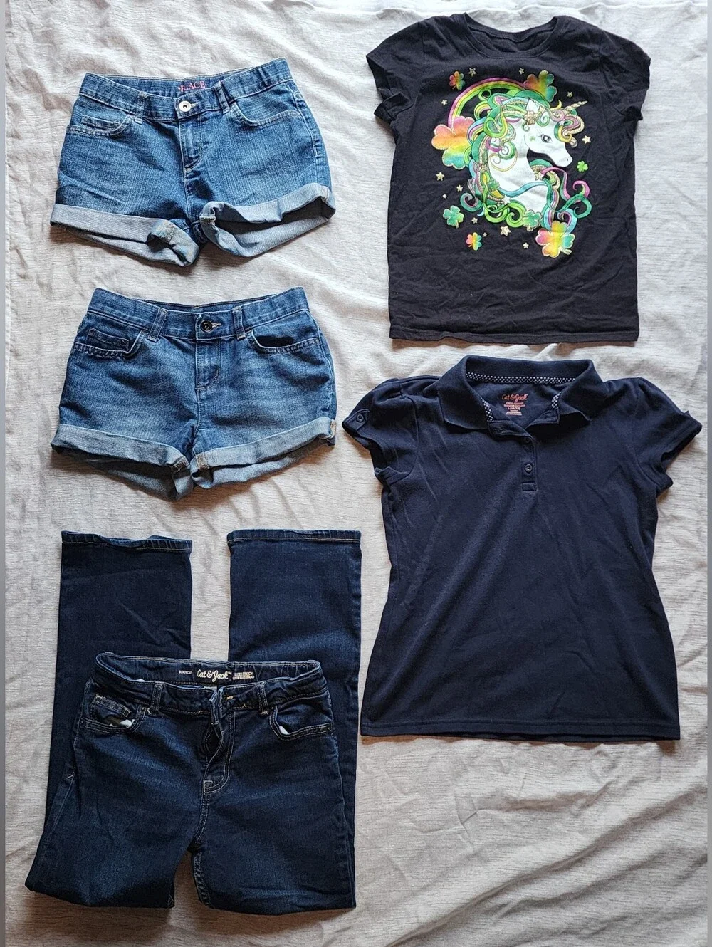 Girls Clothes Mixed Lot Size 10, 2 Pairs Of Jean Shorts, Jean Pants, Graphic Tee